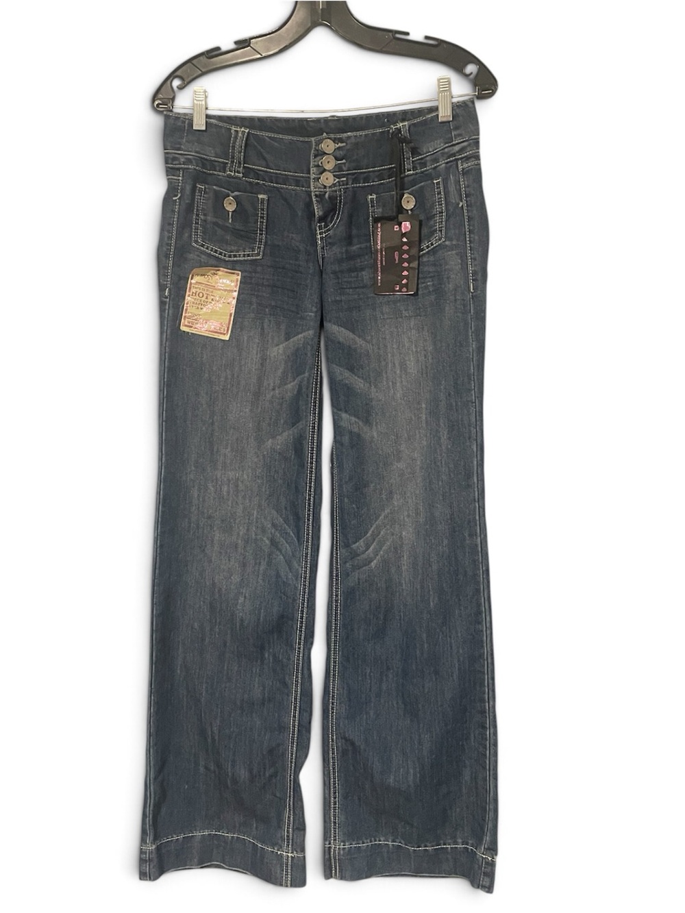 Almost Famous Dark Blue Wide Leg Button-Fly Jeans Sz 5